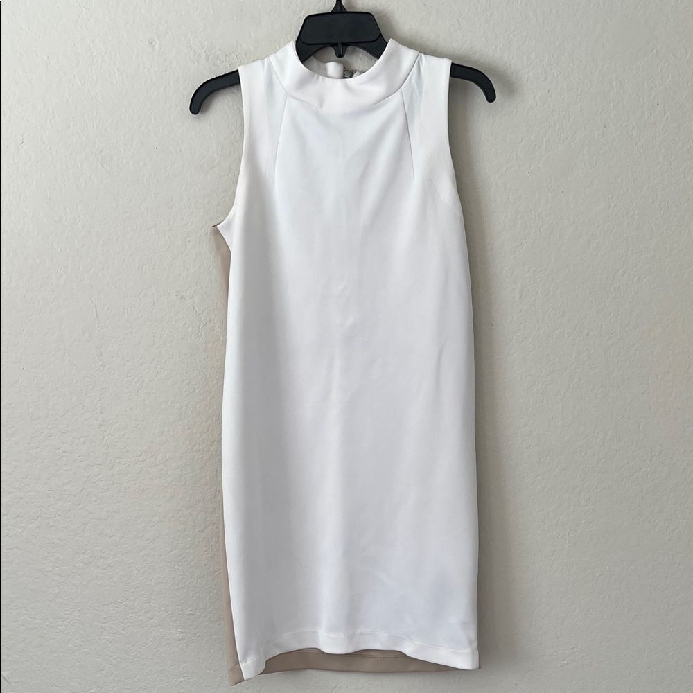 Walter Baker W118 Julia Sheath Dress White /Tan Back Zip Sleeveless in XS